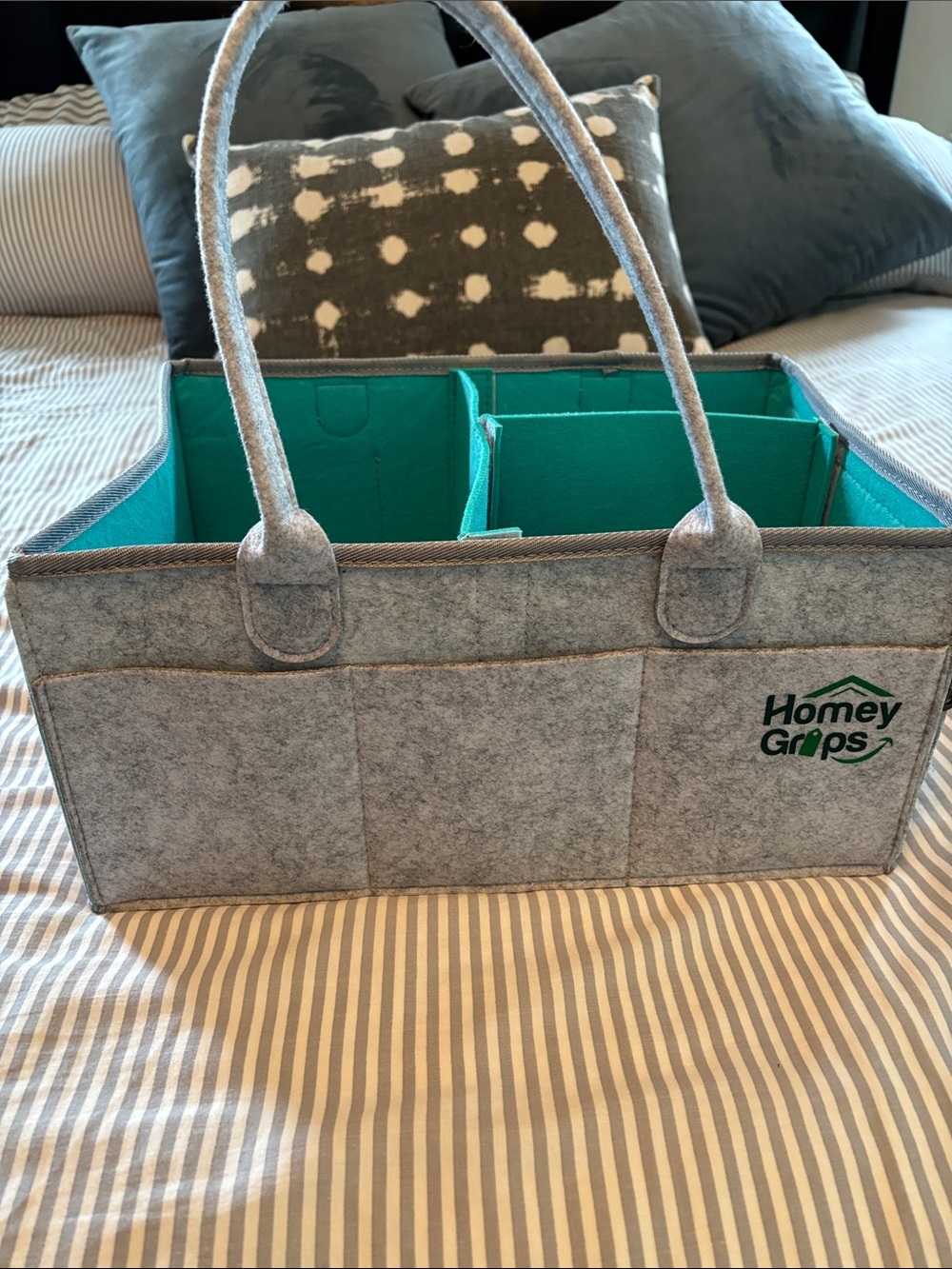 Gray Felt Organizer Tote with Teal Interior